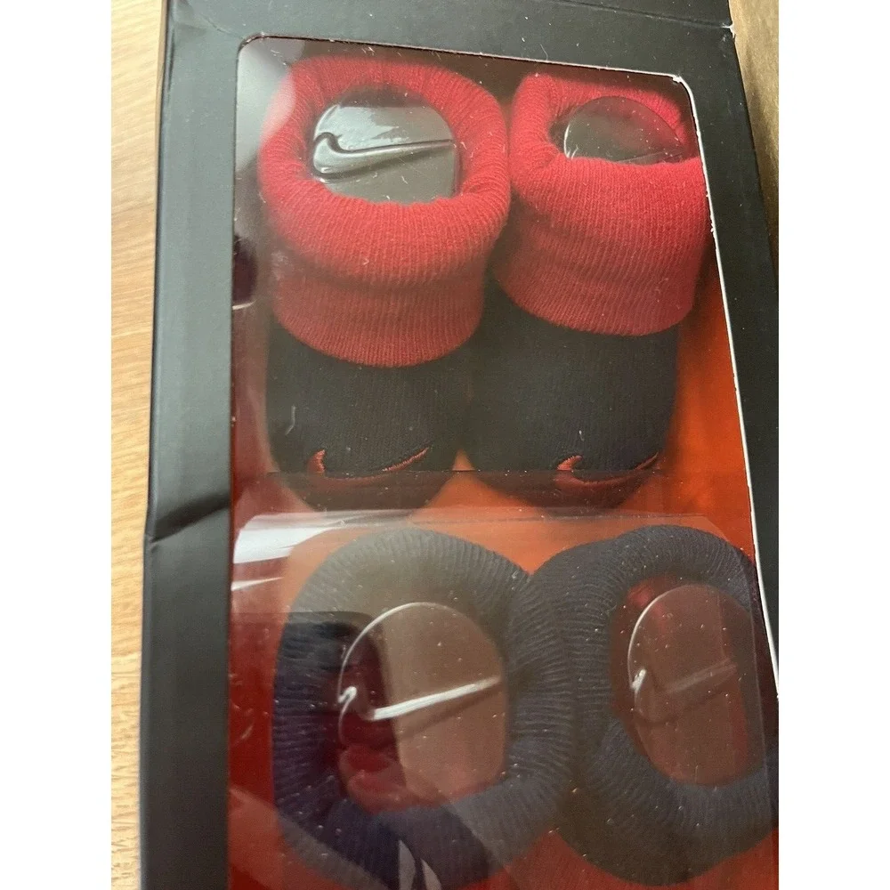 Nike Swoosh Logo Pack of 2 Newborn‎ Infant  Booties 0-6 Months Red Navy NEW